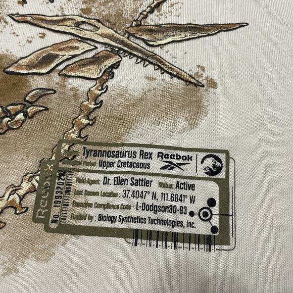 Reebok Jurassic World Stucco Tyrannosaurus Rex Fossil Brown Mens XL Shirt NEW - Picture 3 of 11